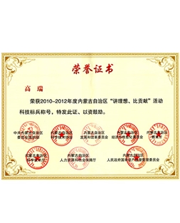 科技標兵榮譽(yù)證書(shū)